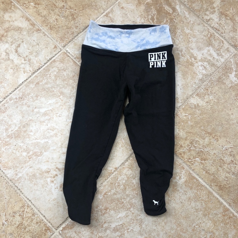 PINK Black Cotton Leggings with Open Calf - Size M
